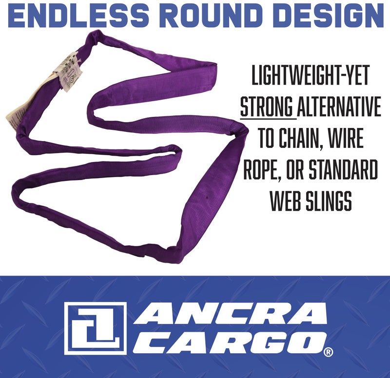 ANCRA CARGO حزام رفع دائري لا نهائي أنكرا، 1" × 8'، بنفسجي، خفيف الوزن ومتين، خيوط صناعية حلزونية، غلاف بوليستر مزدوج الجدار، 3 خيارات للتجهيز، مقاوم للرطوبة - Image 3